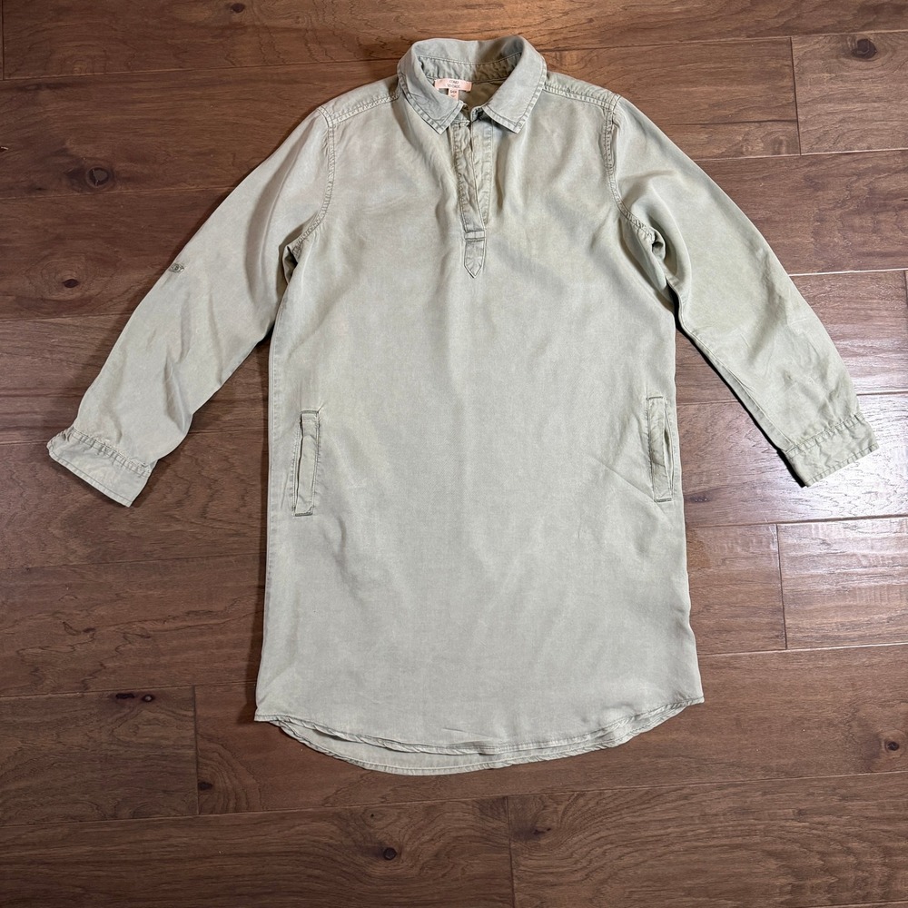 Como‎ Vintage Sage Green Lyocell Shirt Dress Long Sleeve Pockets DW1663C Small